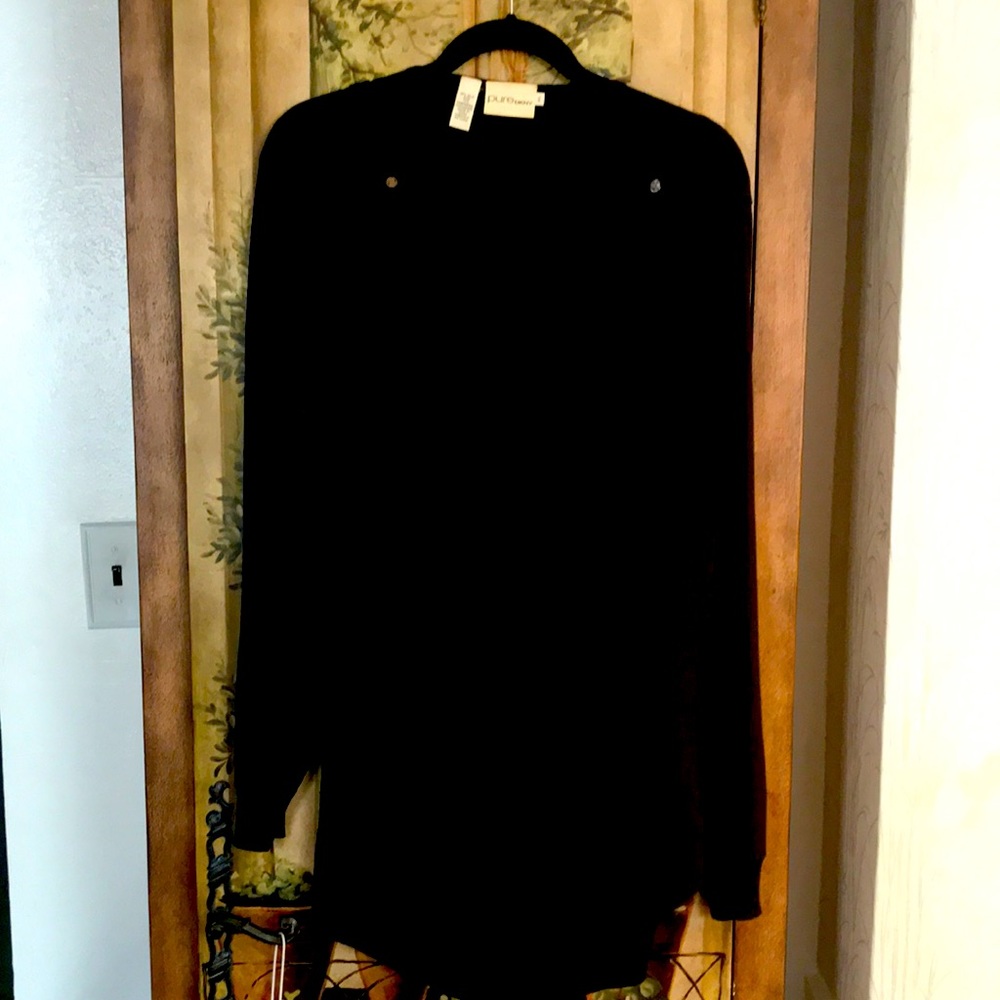Designer Pure DKNY quality long silk/ soie cashmere “Midnight Navy” sweater.